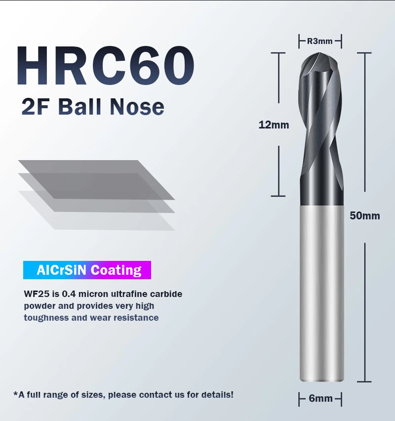 Seno HRC60 Ball Nose End Mill Cutter 2 Flute Carbide Endmills